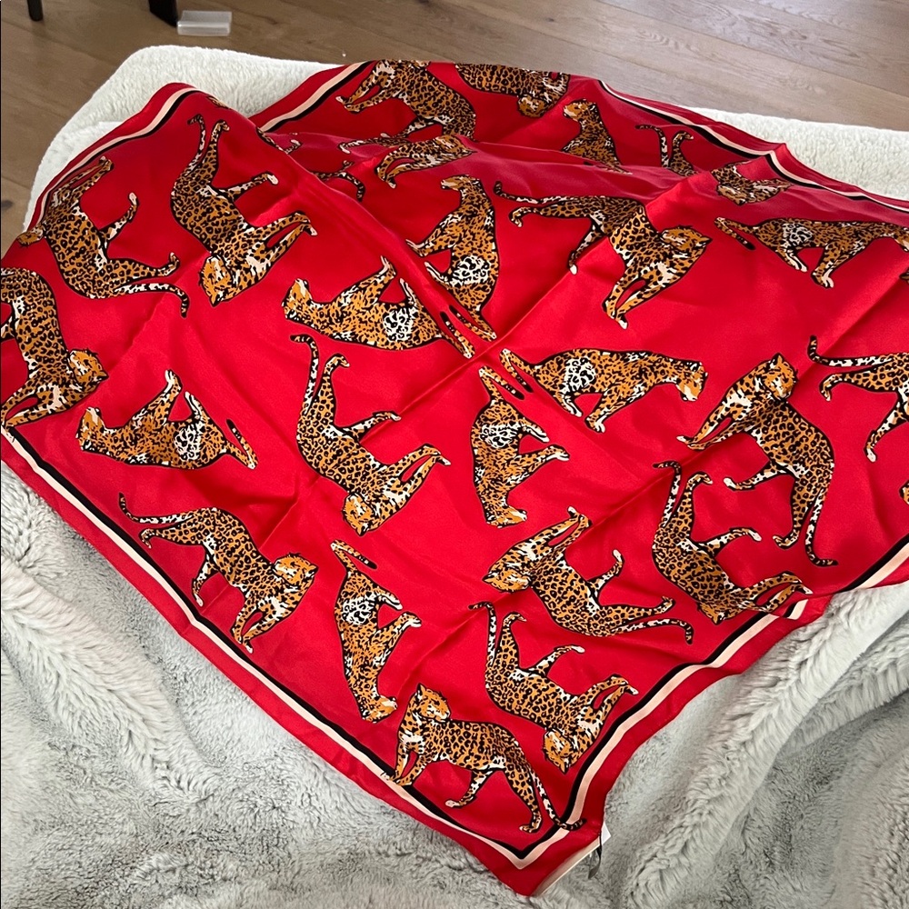 Red Leopard Print Silk Scarf